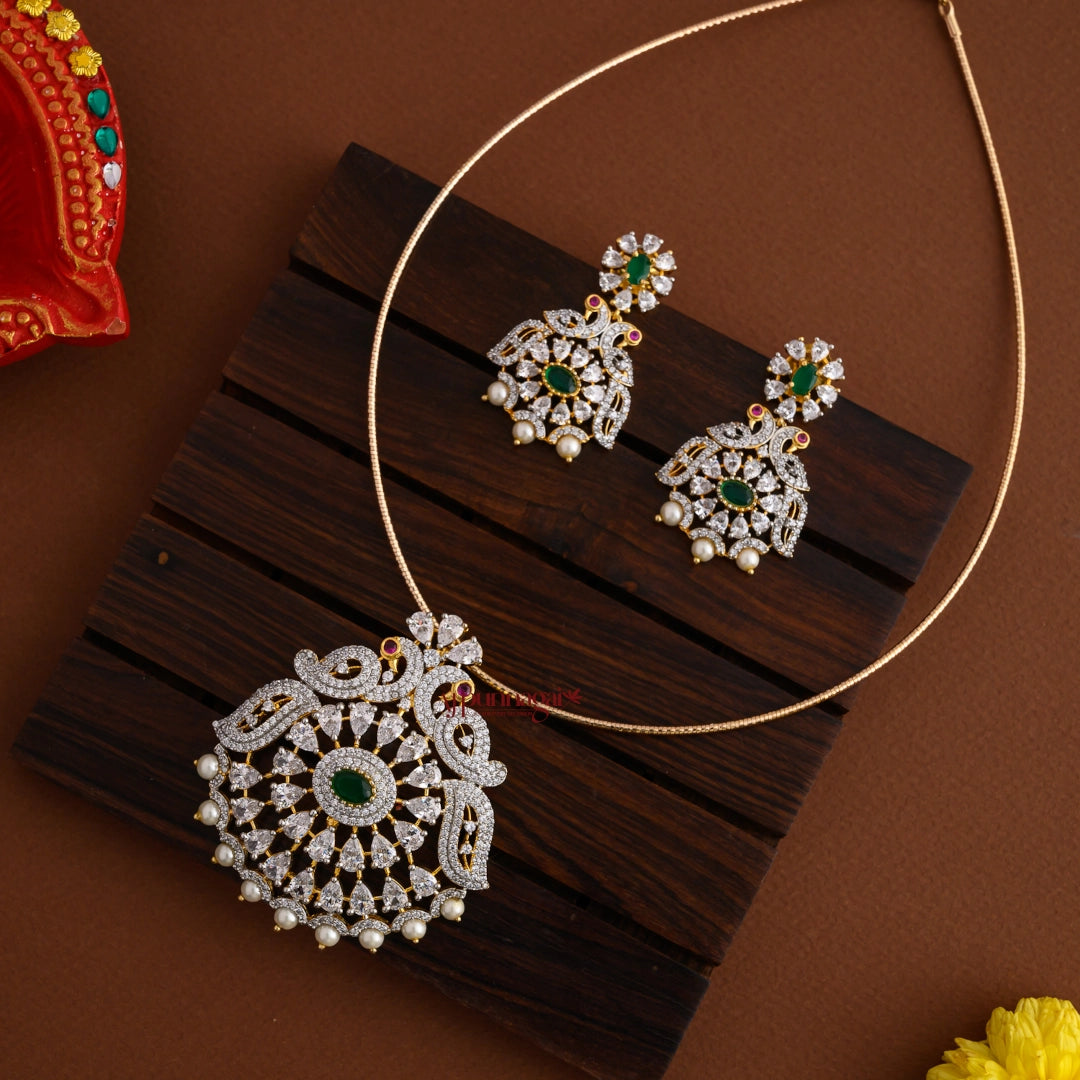 Diamond Replica Peacock Necklace - Green