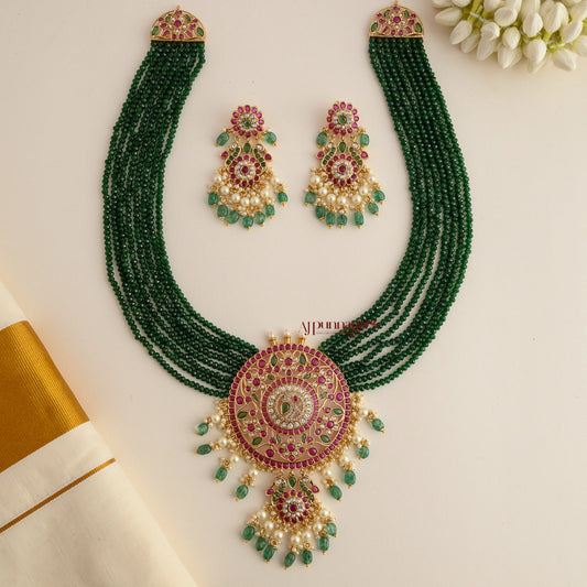 Gold Look Alike Peacock Green Beaded Bridal Haram