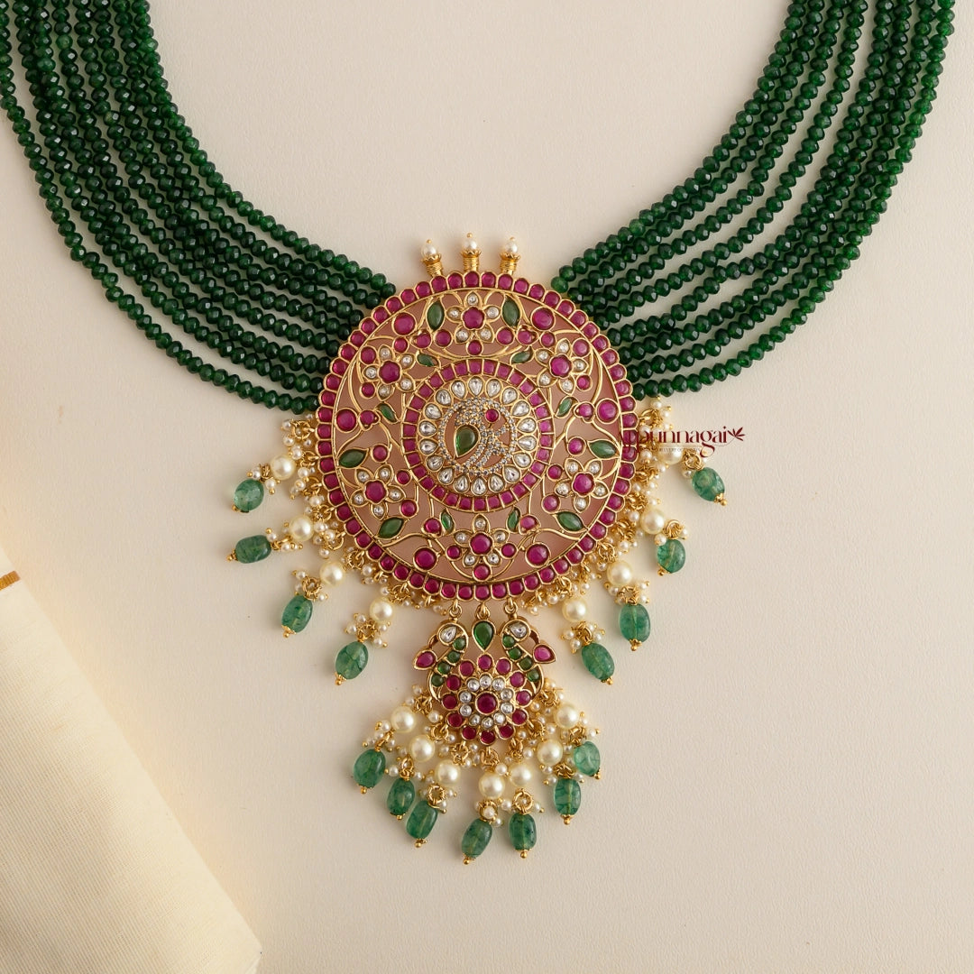 Gold Look Alike Peacock Green Beaded Bridal Haram