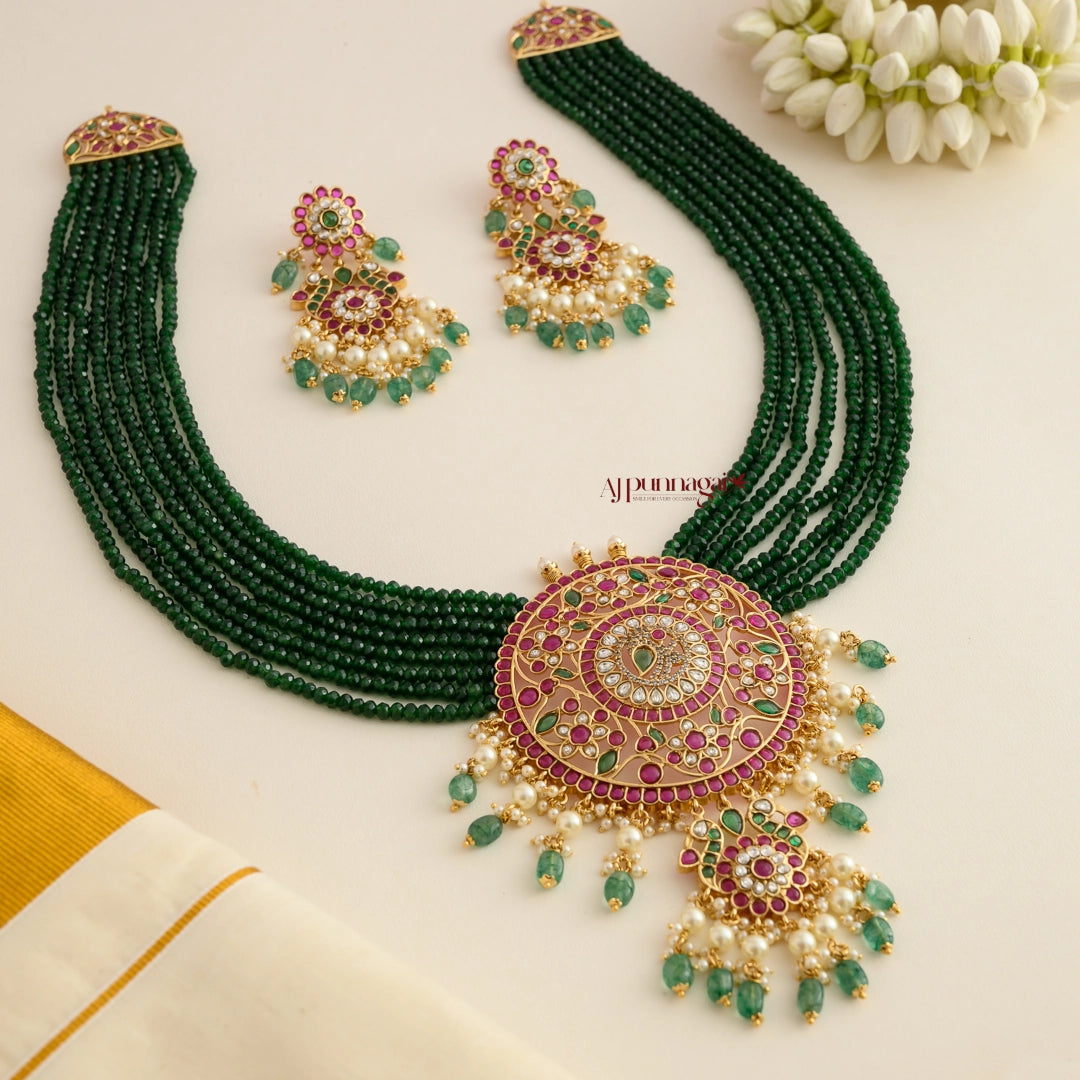 Gold Look Alike Peacock Green Beaded Bridal Haram
