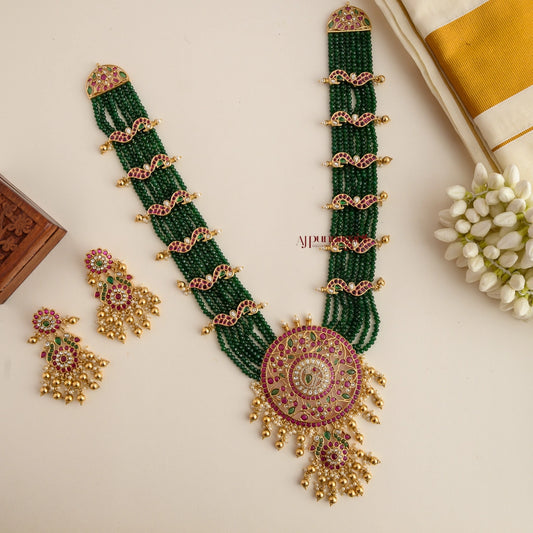 Premium Gold Look Alike Onxy Beaded Kemp Bridal Haram