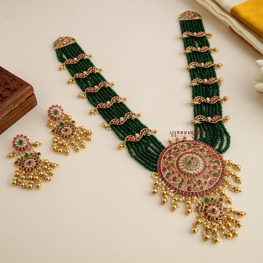 Premium Gold Look Alike Onxy Beaded Kemp Bridal Haram
