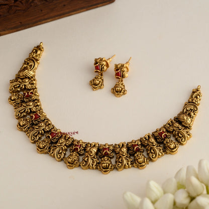 Peacock With Floral Coral Nakshi Necklace