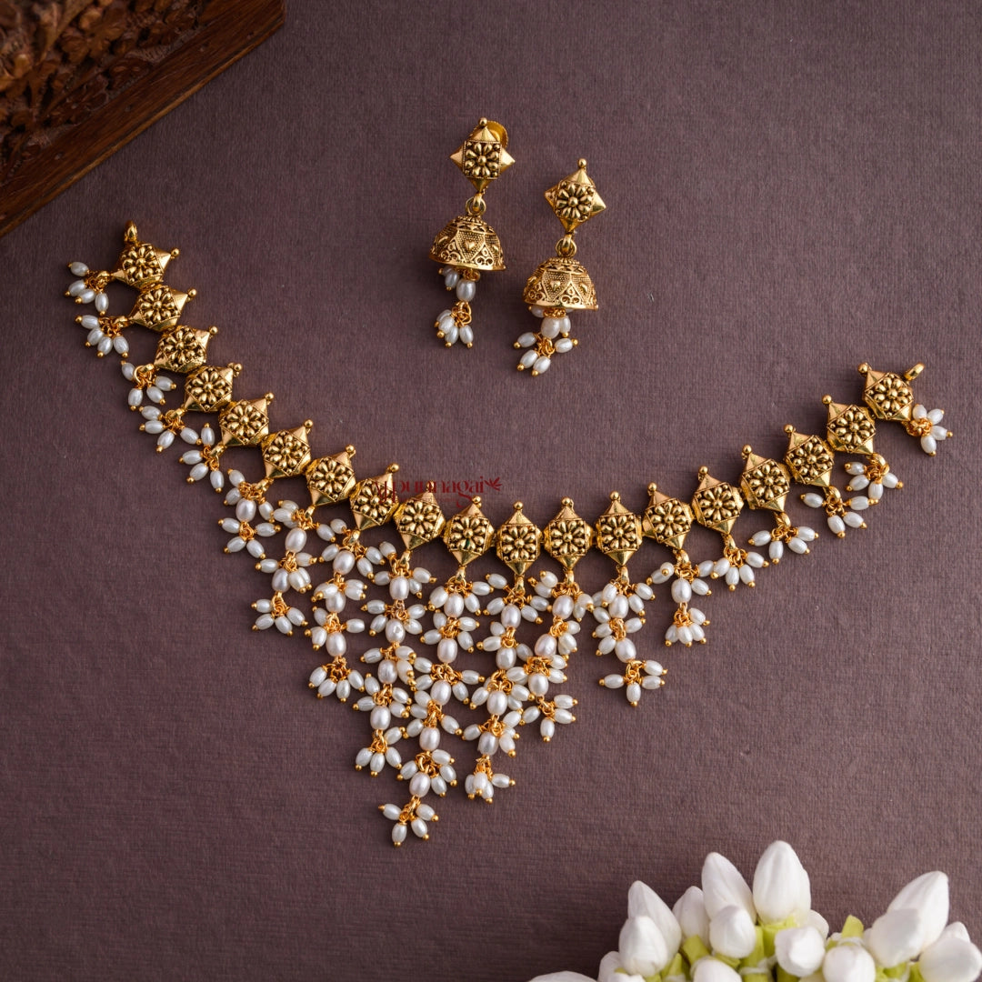 Classy Gold Look Alike Rice Pearl Necklace