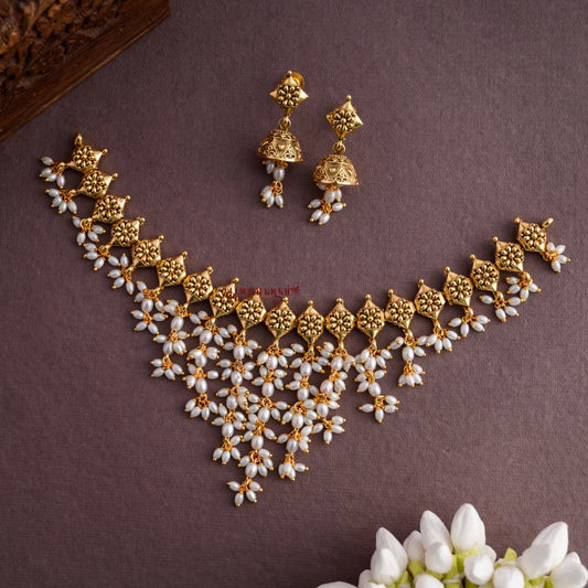 Classy Gold Look Alike Rice Pearl Necklace