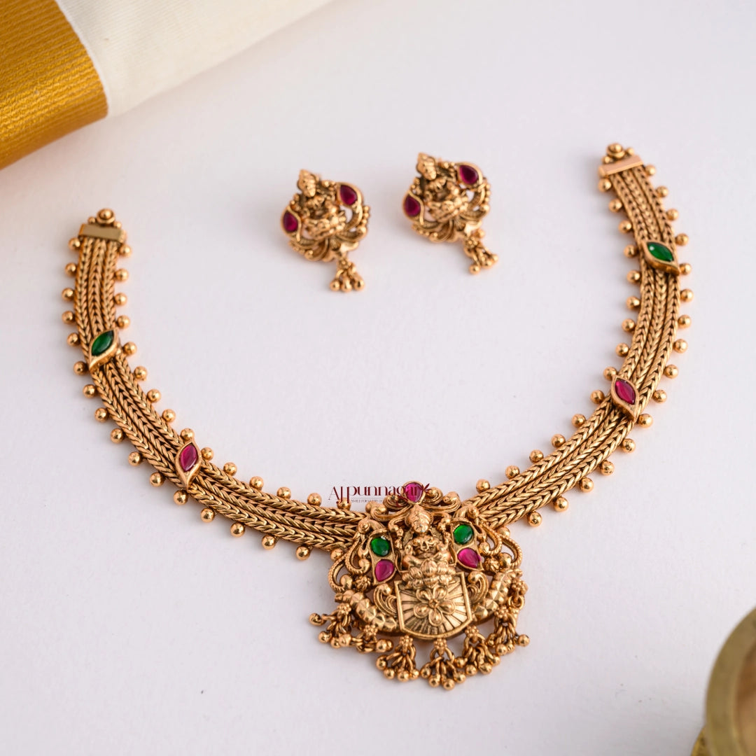Royal Gold Look Alike Nakshi Necklace - Multi