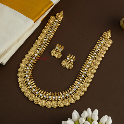 Gold Look Alike Bridal Lakshmi Coin Kundan Jadau Haram - White