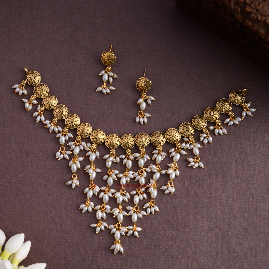 Floral Rice Pearl Necklace