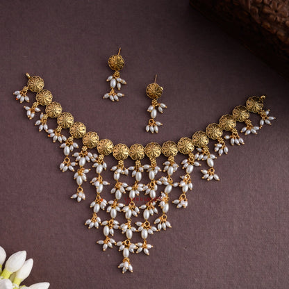 Floral Rice Pearl Necklace