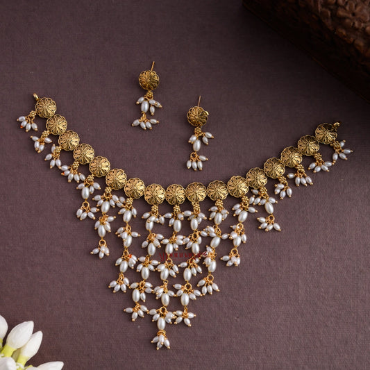 Floral Rice Pearl Necklace
