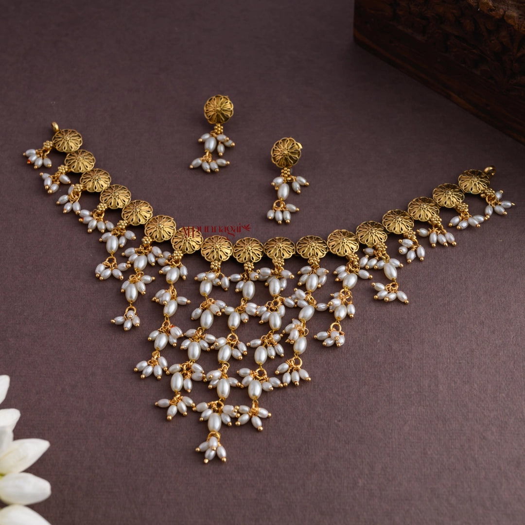 Floral Rice Pearl Necklace
