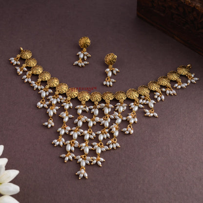 Floral Rice Pearl Necklace