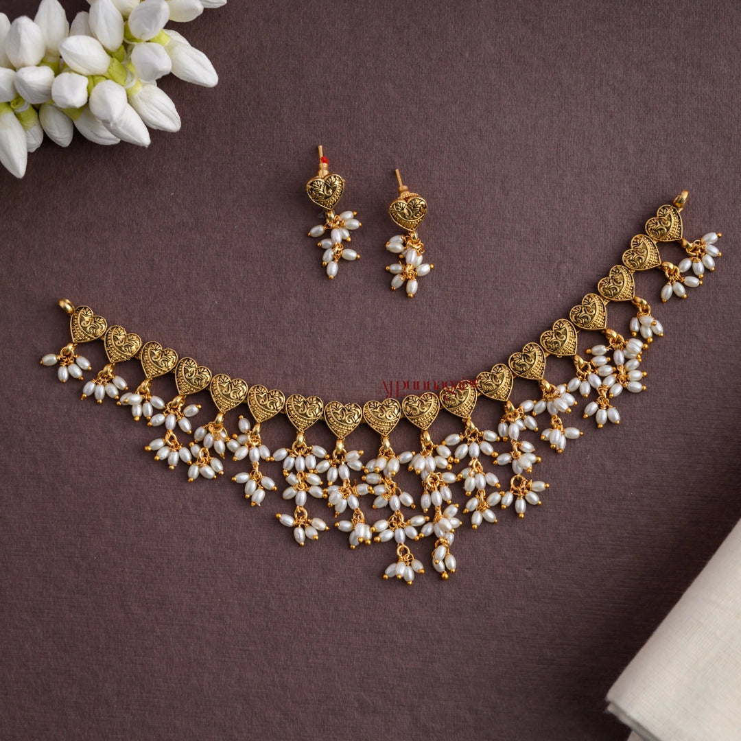 Heart Shaped Rice Pearl Guttupusalu Necklace