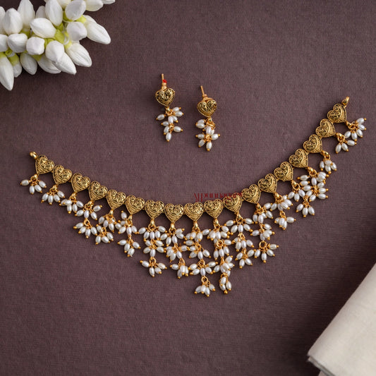 Heart Shaped Rice Pearl Guttupusalu Necklace