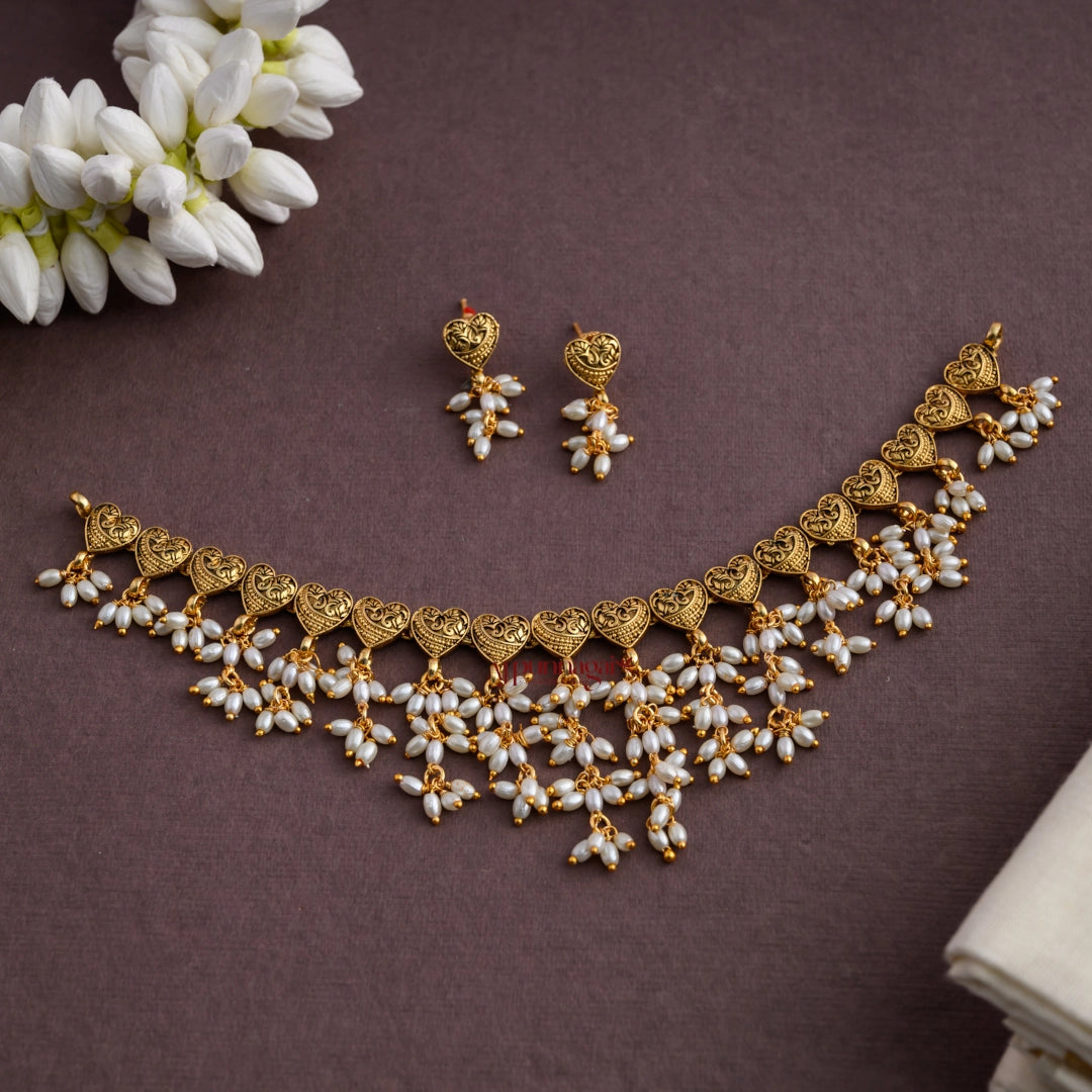 Heart Shaped Rice Pearl Guttupusalu Necklace