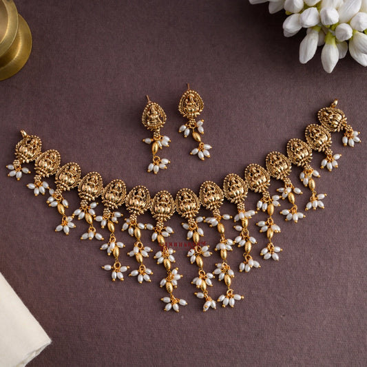 Lakshmi Rice Pearl With Gold Guttupusalu Necklace