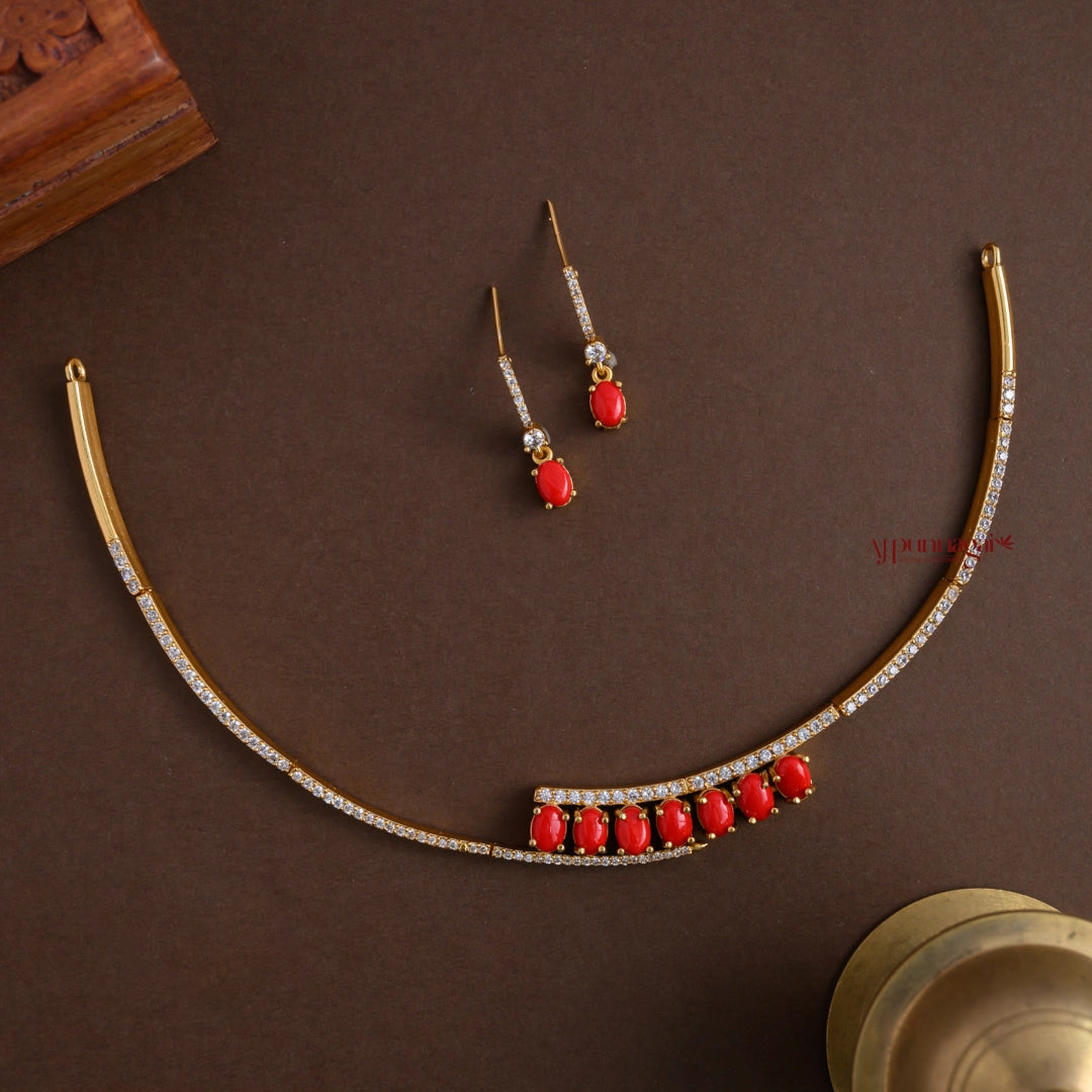 Cute Sparkling AD With Coral Necklace