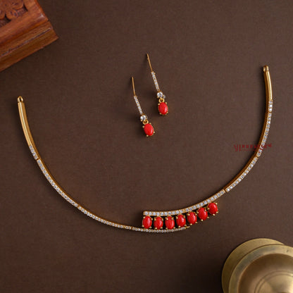 Cute Sparkling AD With Coral Necklace