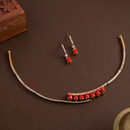Cute Sparkling AD With Coral Necklace