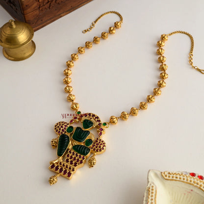 Goddess Umaiyal With Carved Garnet Stone Pendant Chain
