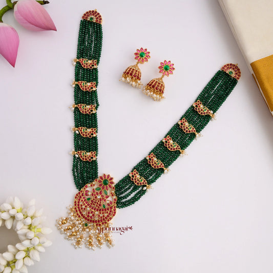 Grand Dark Green Beaded Peacock With Kemp Haram