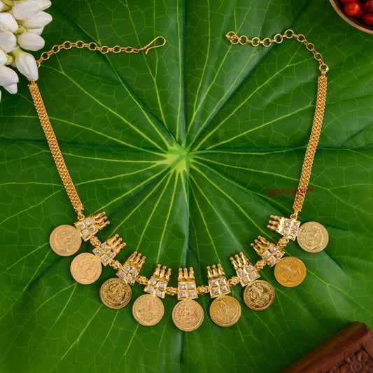 Gold Finish Lakshmi Coin Necklace - White