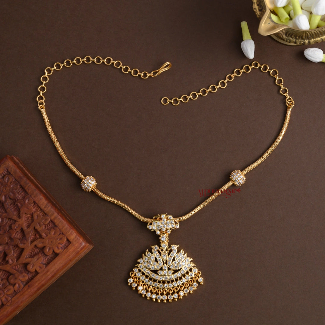 Traditional Gold Finish Peacock Attigai - White