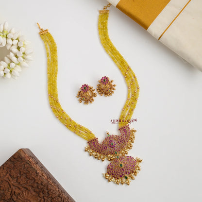 Grand Peacock Kemp Beaded Haram - Yellow