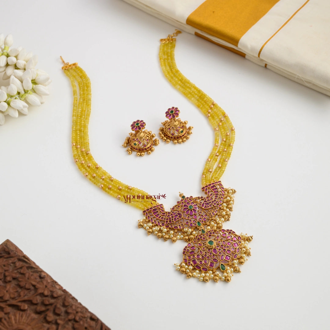 Grand Peacock Kemp Beaded Haram - Yellow