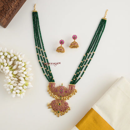 Grand Peacock Kemp Beaded Haram - Dark Green