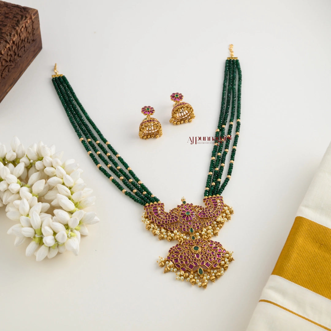 Grand Peacock Kemp Beaded Haram - Dark Green