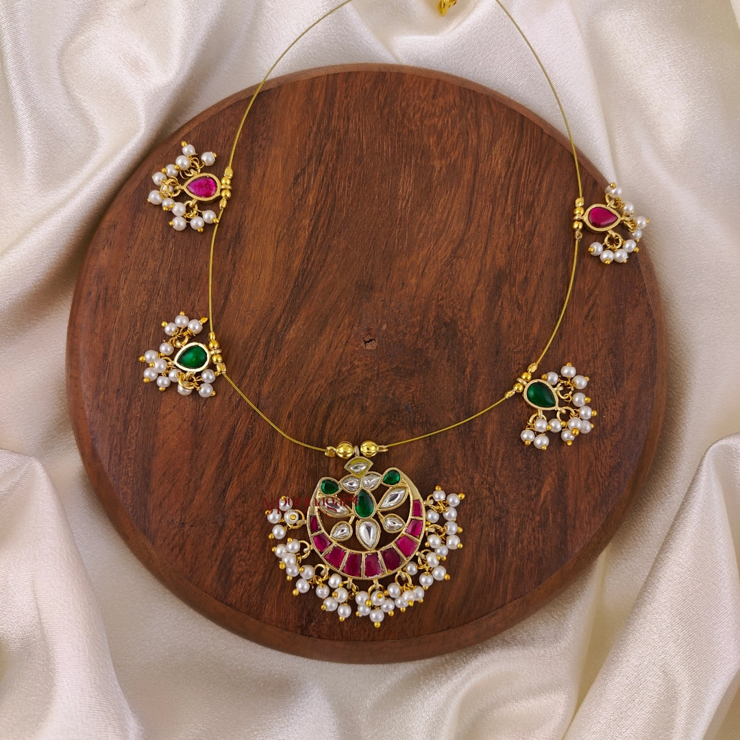 Floral Kundan Jadau Invisible Necklace - Multi