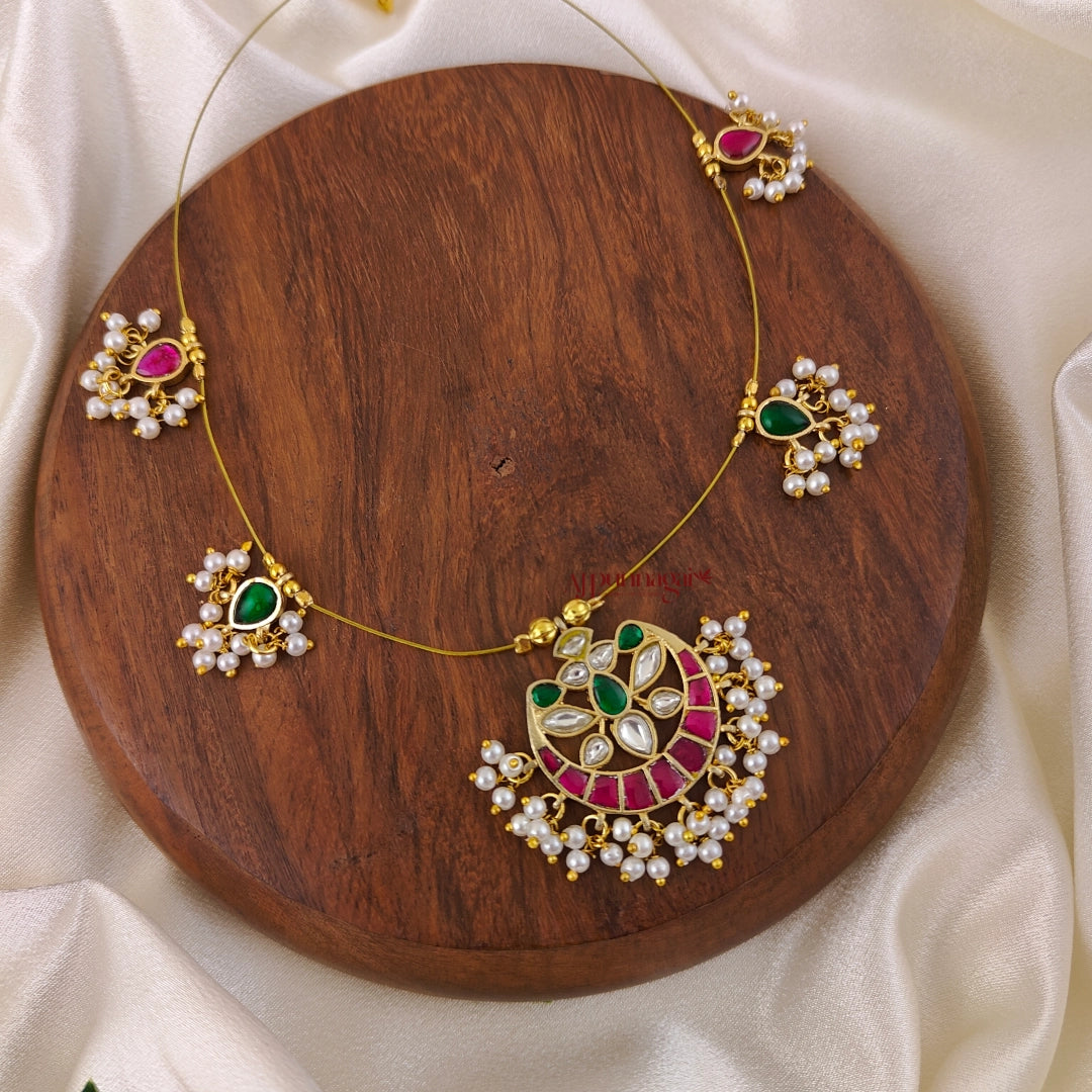 Floral Kundan Jadau Invisible Necklace - Multi