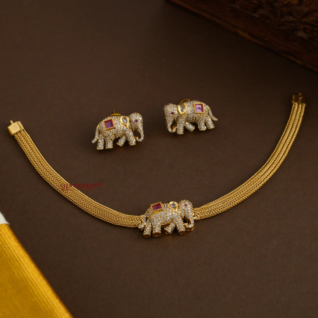 Cute AD Elephant Matte Necklace - Ruby