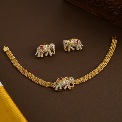 Cute AD Elephant Matte Necklace - Ruby