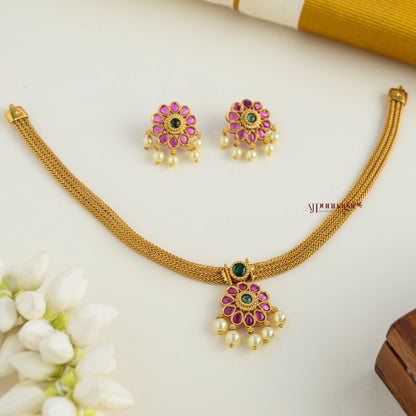 Cute Floral Matte Necklace - Multi