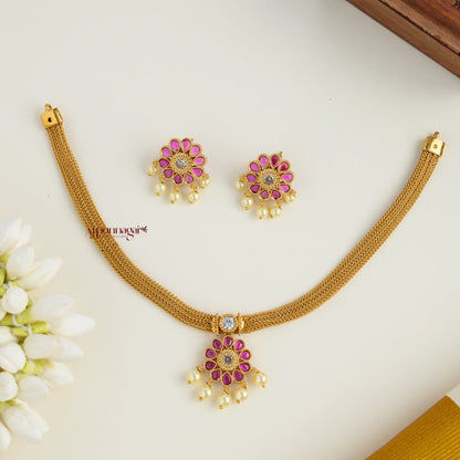 Cute Floral Matte Necklace - Ruby