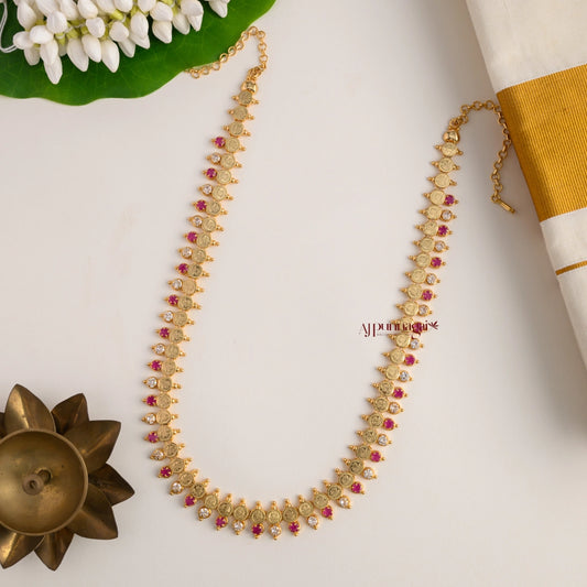 Lakshmi Coin Gold Finish Haram - Pink With White