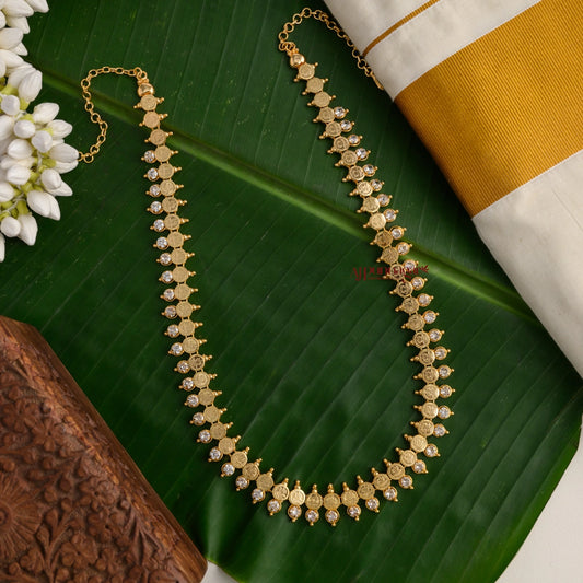 Lakshmi Coin Gold Finish Haram - White