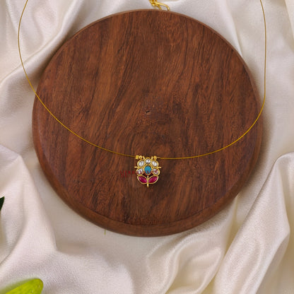 Floral Kundan Jadau Invisible Necklace - White With Pink