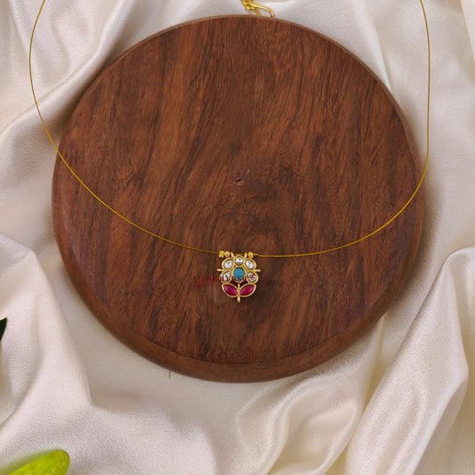 Floral Kundan Jadau Invisible Necklace - White With Pink