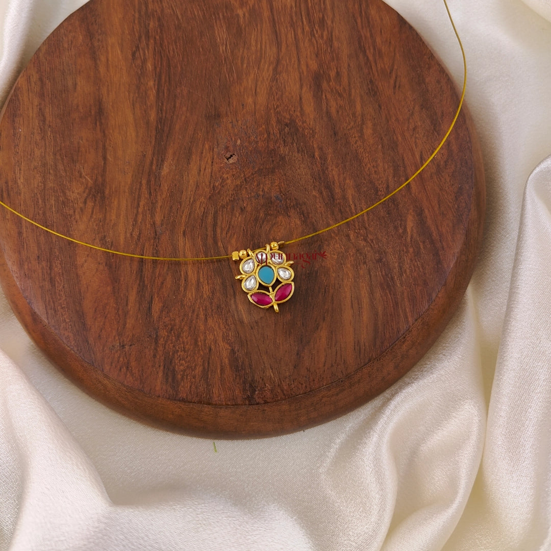 Floral Kundan Jadau Invisible Necklace - White With Pink