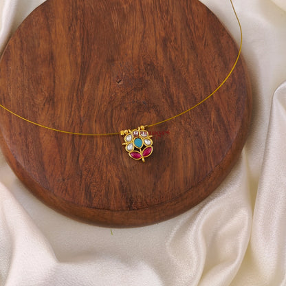 Floral Kundan Jadau Invisible Necklace - White With Pink