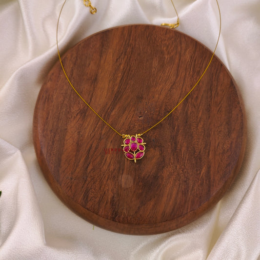 Floral Kundan Jadau Invisible Necklace - Ruby
