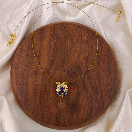 Floral Kundan Jadau Invisible Necklace - White With Blue