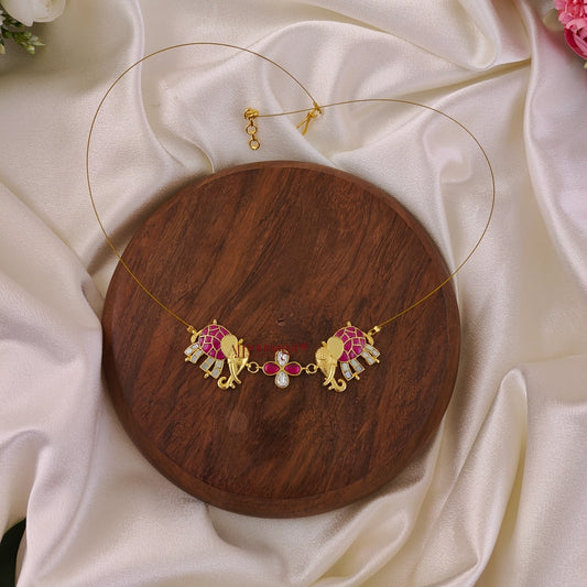 Unique Elephant Kundan Jadau Invisible Necklace - Ruby With White