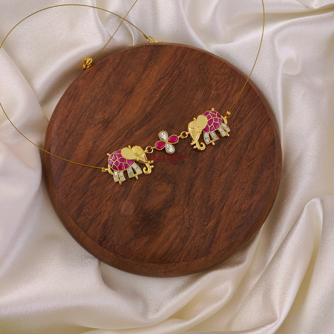 Unique Elephant Kundan Jadau Invisible Necklace - Ruby With White