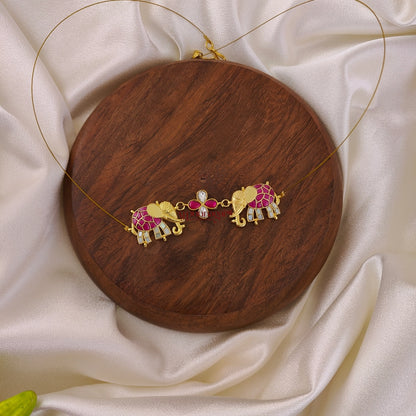 Unique Elephant Kundan Jadau Invisible Necklace - Ruby With White