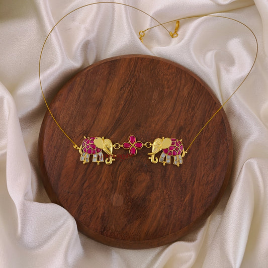 Unique Elephant Kundan Jadau Invisible Necklace - Ruby