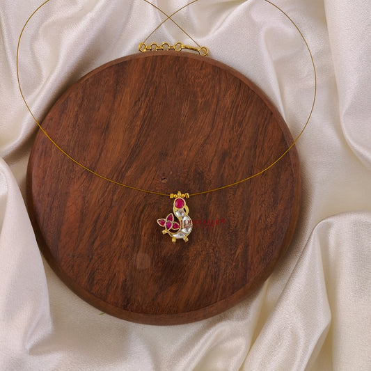 Bird Kundan Jadau Invisible Necklace, Right - Ruby With White